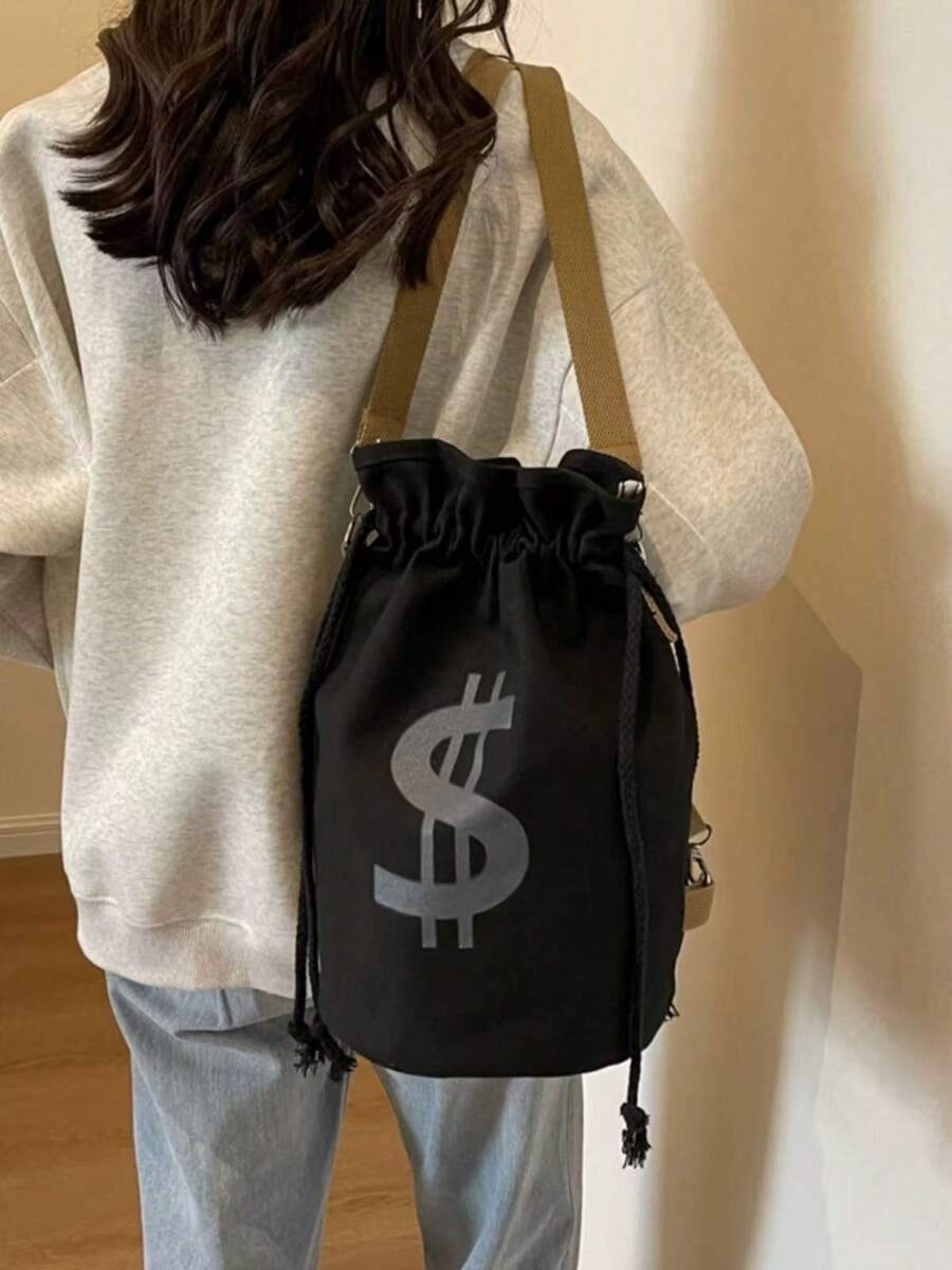 Canvas Backpack Casual - Black Canvas Drawstring Crossbody Bucket Bag