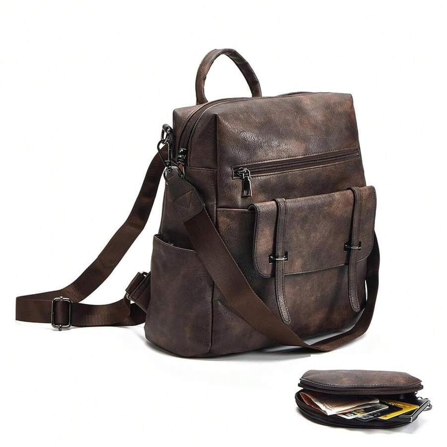 Fashion Backpack Women - Women Fashion Vintage Brown PU Leather