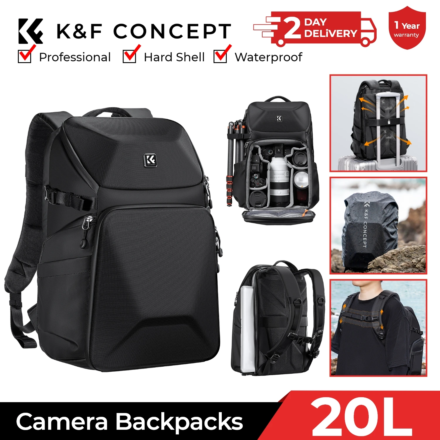 K&F CONCEPT 20L Camera Backpac - Laptop Backpack 15.6 reseña y precio