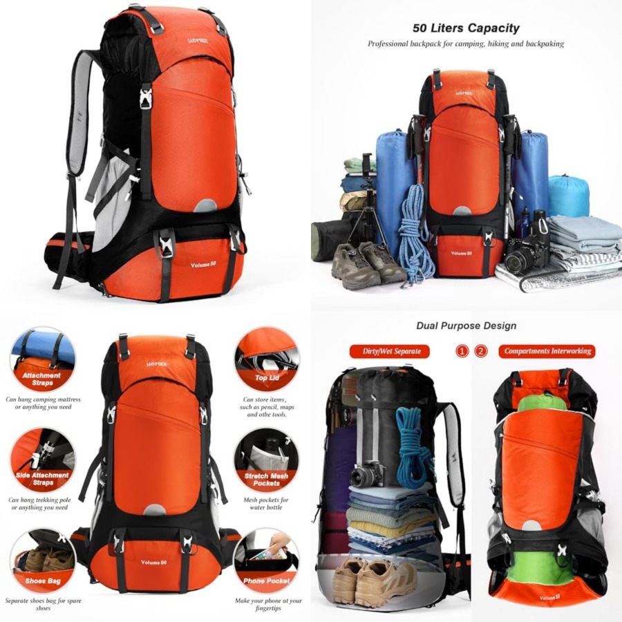 50L Hiking Backpack Travel Bag - Rain Cover Backpack reseña y precio