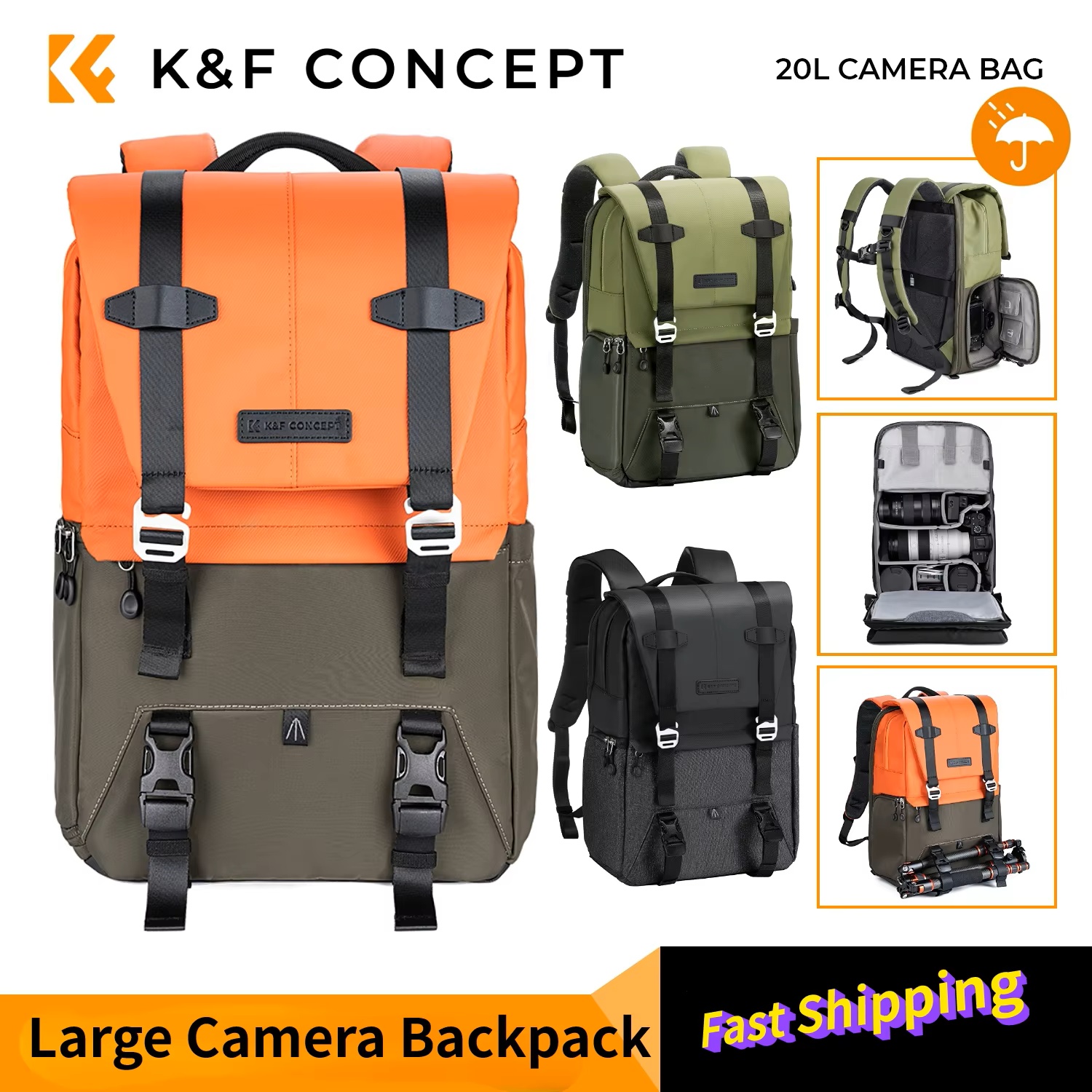 K&F CONCEPT Camera Backpack Tr - Rain Cover Backpack reseña y precio