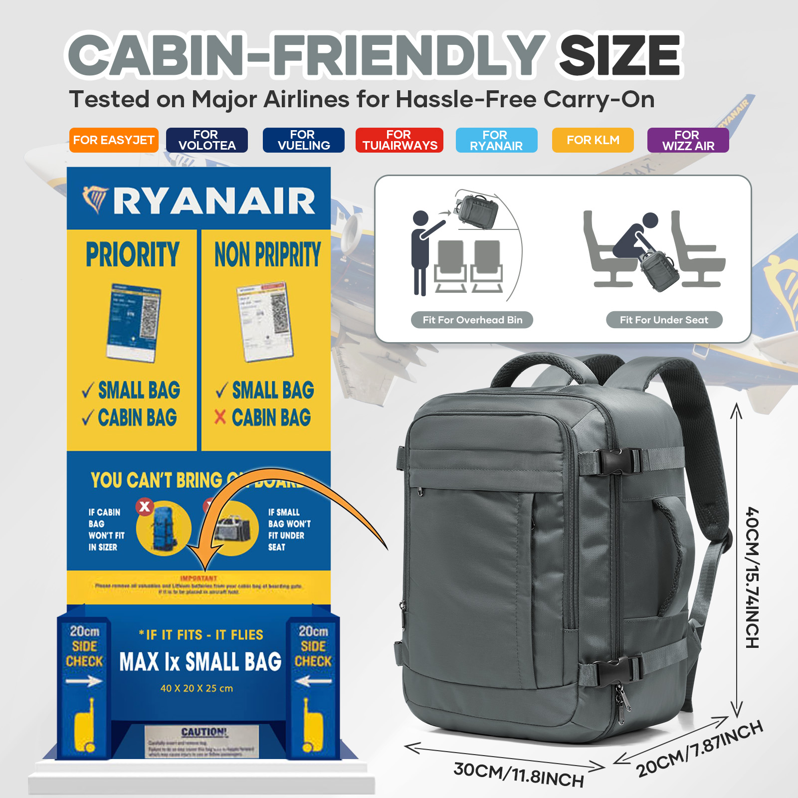 Ryanair Cabin Bags 40x30x20 Un - Canvas Backpack Casual reseña y precio