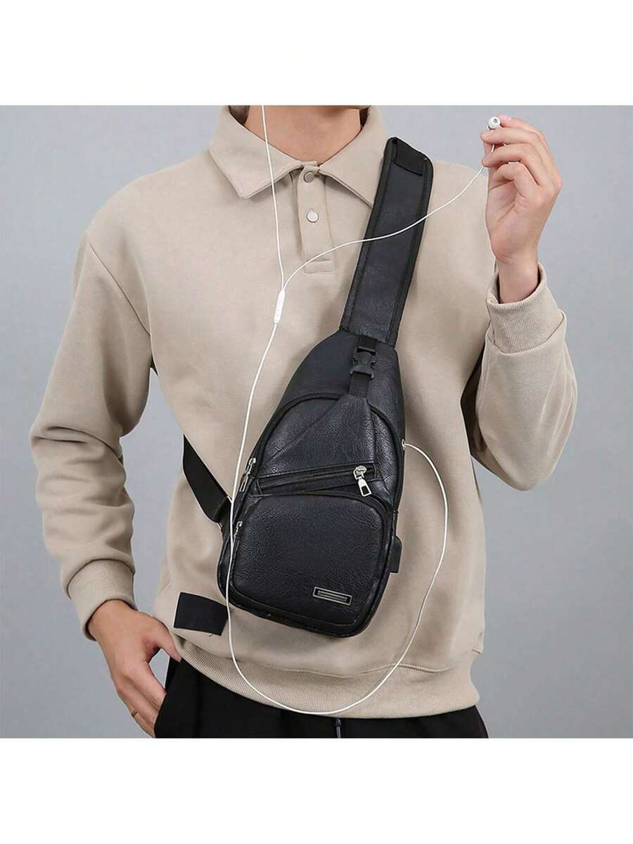 Mens PU Leather Sling Bag With - Sling Backpack Shoulder reseña y precio
