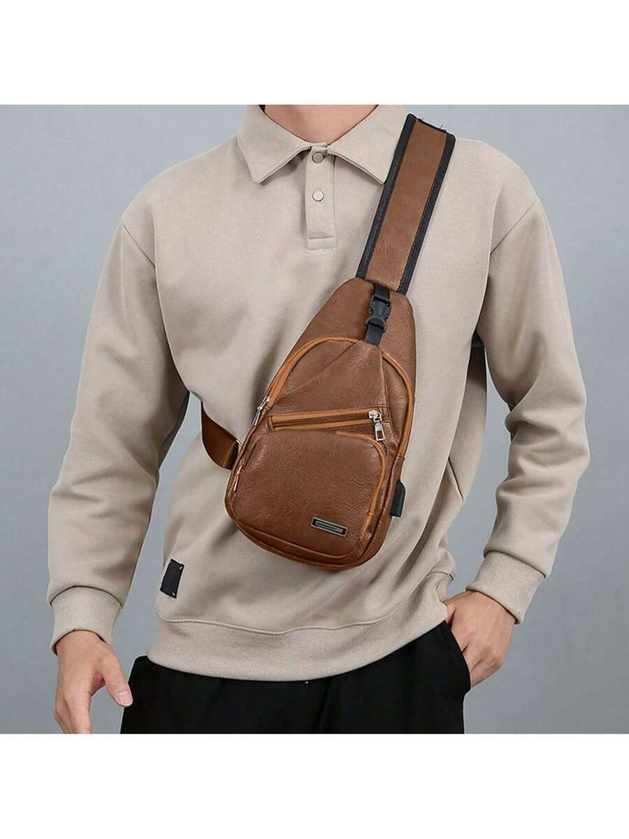 Mens PU Leather Sling Bag With - Sling Backpack Shoulder reseña y precio
