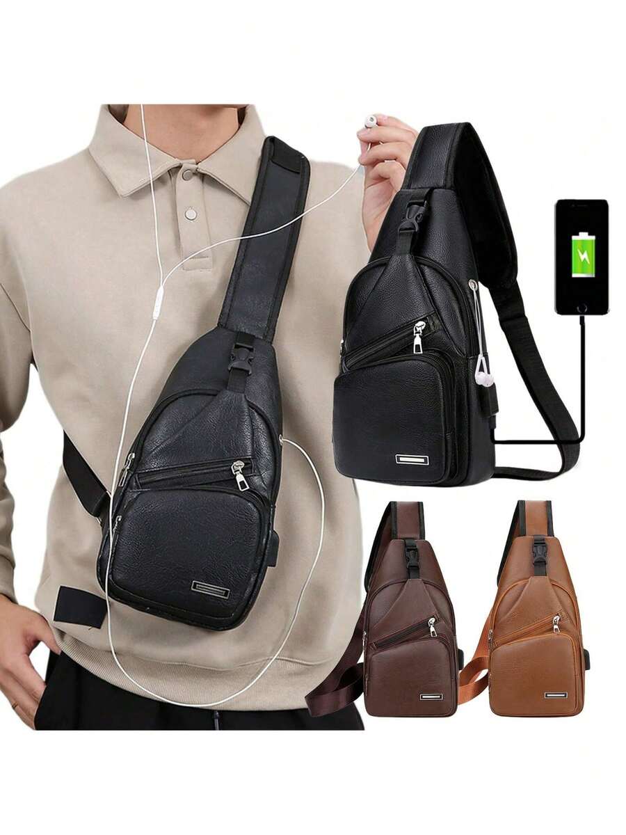 Mens PU Leather Sling Bag With - Sling Backpack Shoulder reseña y precio