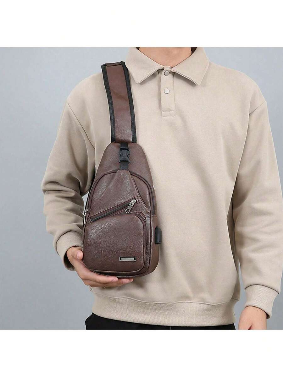 Mens PU Leather Sling Bag With - Sling Backpack Shoulder reseña y precio