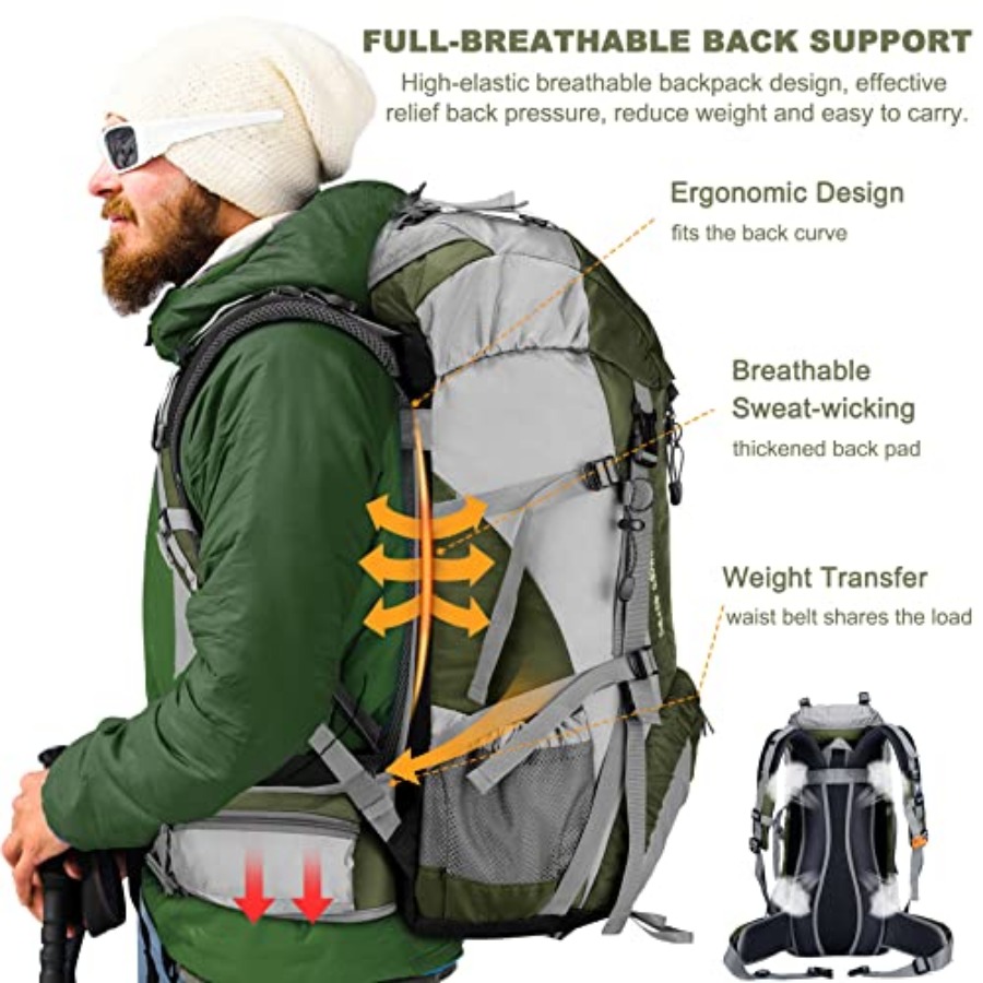 Loowoko 50L Hiking Backpack, W - Rain Cover Backpack reseña y precio