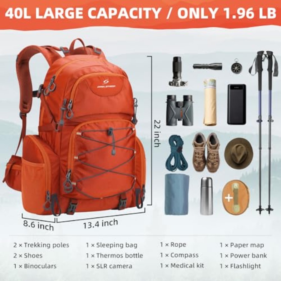 Hiking Backpack, 40L Waterproo - Rain Cover Backpack reseña y precio