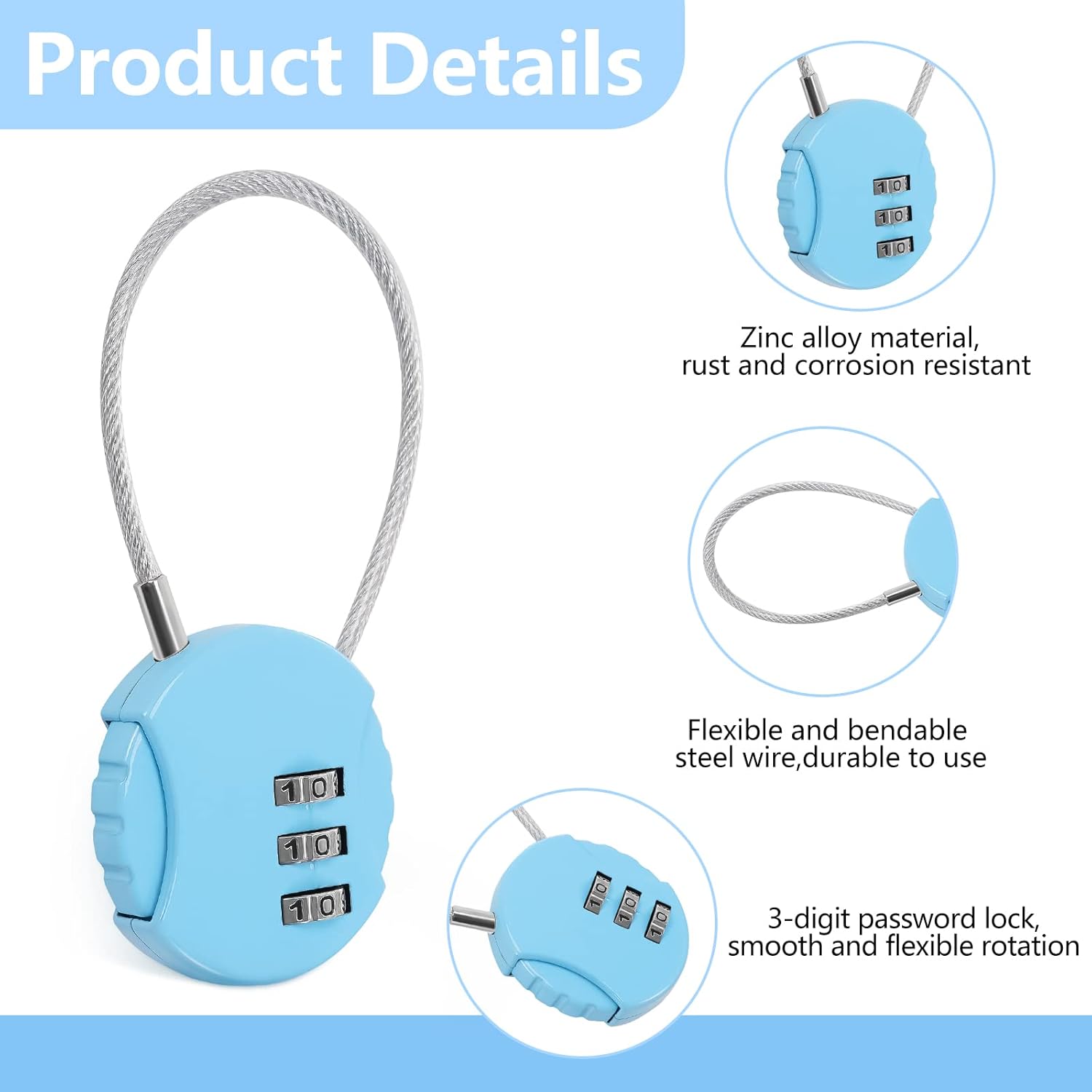 8 Pack Combination Wire Lock 3 - Backpack Lock Combo reseña y precio
